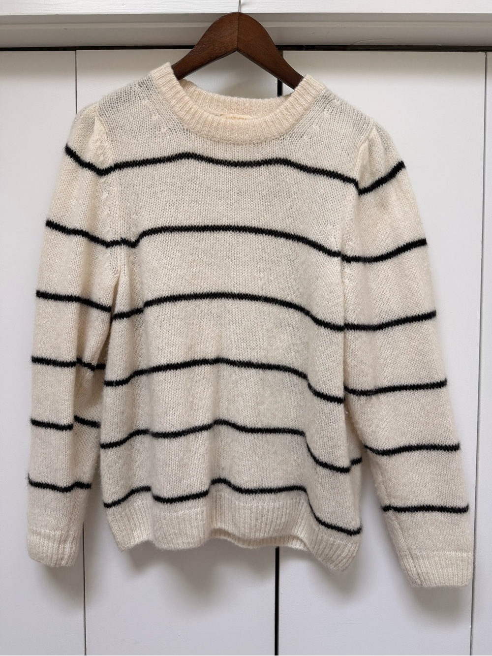 Nation LTD baby alpaca Busy Crewneck Sweater Cream with Black Stripes